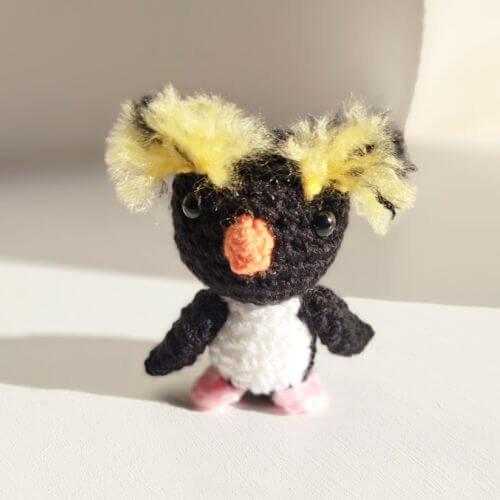 A Rockhopper Penguin crochet art figure