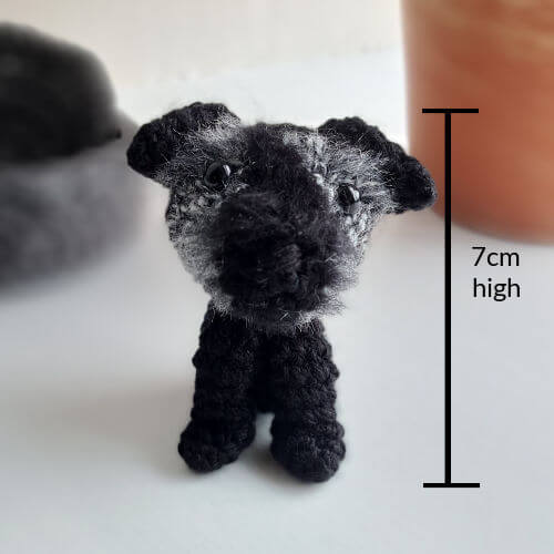 patterdale terrier gift crochet figure with measurement saying 7cm high